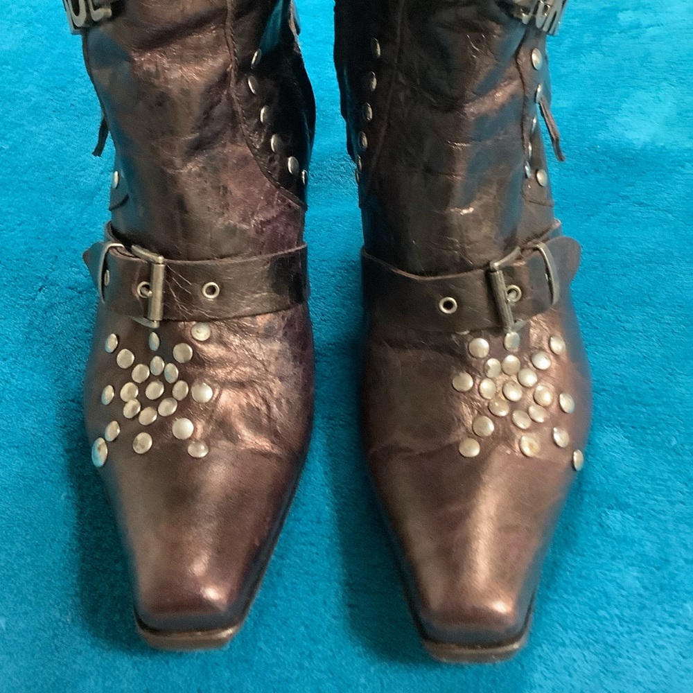 ORORO distressed leather studded buckle Boots - Picture 7 of 16